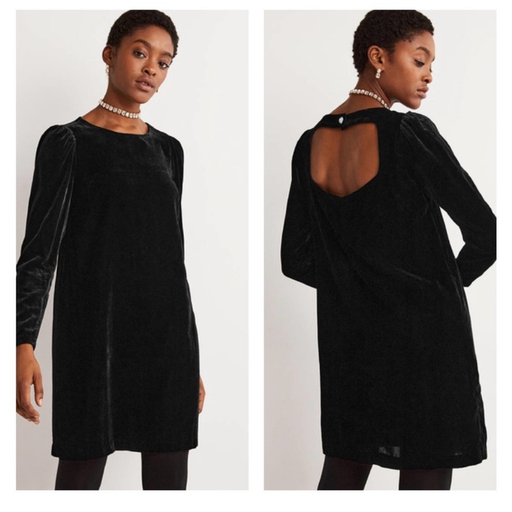 Boden Open Back Velvet Dress 12 Black